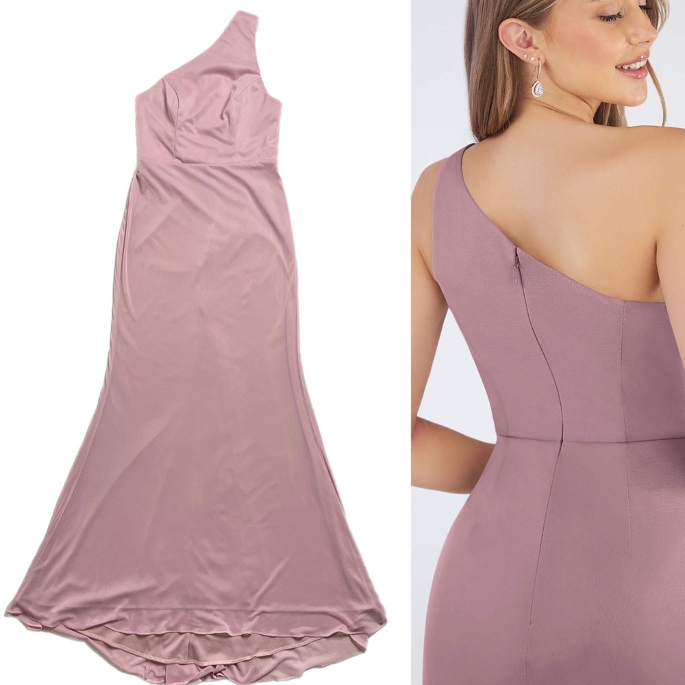 Azazie Dusty Rose One Shoulder Mesh Mermaid Maxi Gown Dress 8 - Picture 1 of 10